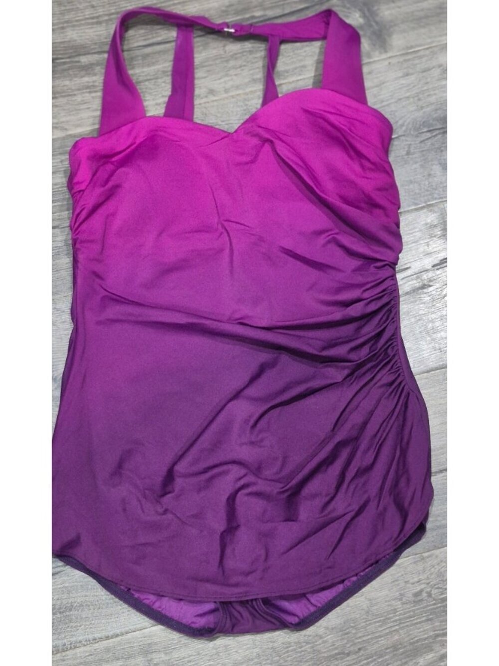 Lands End Slimming Ruched One Pc. Ombre Bathingsuit Swimsuit Women's Size 16